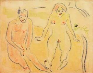 Man en vrouw (zittend op het gras)