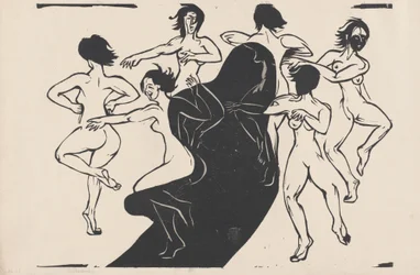 Naakten die rond een schaduw dansen