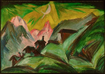 Stafelalp in maanlicht, alpenhutten bij Davos waar Kirchner zich terugtrok (schilderij op doek)