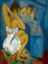 Toilette; Vrouw voor de spiegel