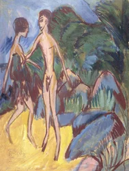 Jongeling en Naakt Meisje op het Strand