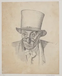 Studie voor het hoofd van de briefschrijver met bril