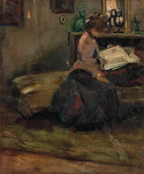 Lezende dame (olieverf op doek)