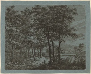Landschap met een boer die brandhout draagt