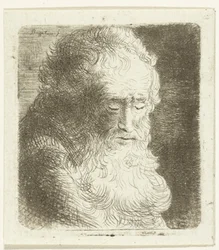 Oude man met baard met de blik naar beneden gericht: driekwart, naar rechts