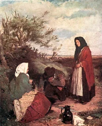 Zigeuners op de weg (kleurenlitho)