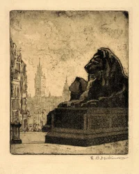 Leeuwen op een Londens plein