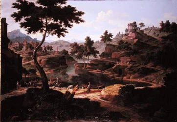 Klassiek Landschap met Figuren en Ruïnes