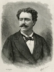 Portret van de auteur en reiziger Edmondo de Amicis (1846-1908), Italiaanse schrijver, gravure door E.Ronjat, ter illustratie van het verhaal van Marokko door Edmondo de Amicis, 1875, gepubliceerd in 