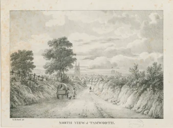 Tamworth - Ver uitzicht vanuit het noorden: lithografie, nd [1796-1865]