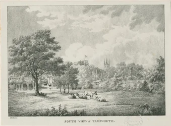 Tamworth - Verre uitzicht vanuit het zuiden: lithografie, nd [1796-1865]