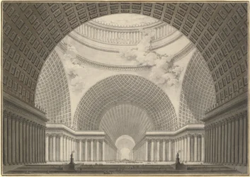 Perspectivisch gezicht op het interieur van een grootstedelijke kerk