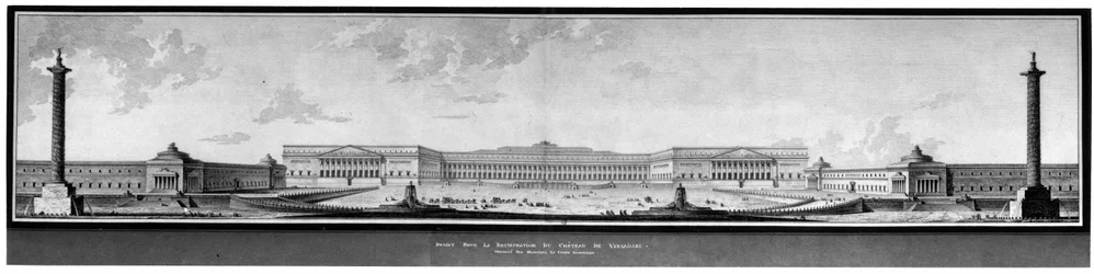 Ontwerp voor de renovatie van het kasteel van Versailles, aanzicht en perspectief - E. L. Boullée