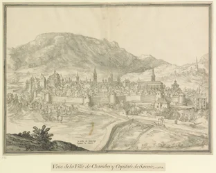 De stad Chambery  Hoofdstad van Savoye: Veüe de la Ville de Chambéry Hoofdstad van Savoye, in 1618