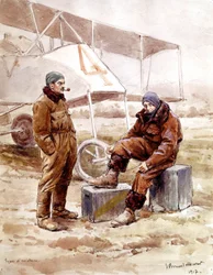 Piloten en bommenwerper "Voisin" in 1917