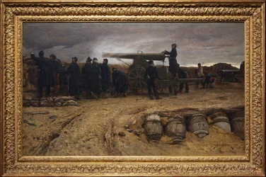 Frans zwaar artilleriestuk bij het beleg van Parijs, 1872