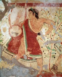 Een lier speler (Fresco, 520 v.Chr.)