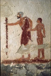 Een oude man vergezeld door een jonge man (Fresco, detail, 530 v.Chr.)