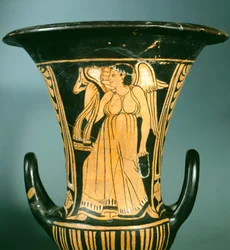 Calyx-krater (grote vaas) door de Berkeley Schilder met afbeelding van een gevleugelde geest. Etruskische beschaving, 4e eeuw v.Chr.