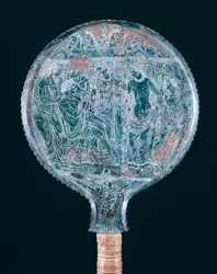 Gegraveerde bronzen spiegel, uit Todi (Umbrië)