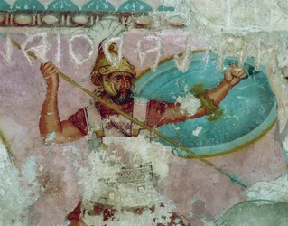 Etruskische beschaving, Schildering van sarcofaag van Amazonen, uit Tarquinia