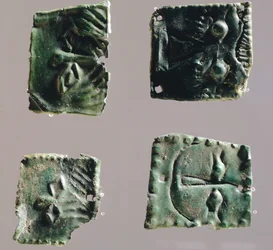 Ex-voto in bronzen plaat met ogen. Artefacten uit het heiligdom van Reithia Este (Venetië). Etruskische beschaving, 5e-4e eeuw v.Chr.