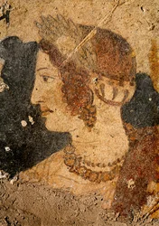Hoofd van een jonge vrouw, Velia, uit het graf van Orcus (muurschildering)