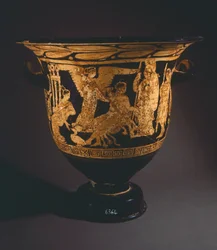 Krater door de Nepi-schilder. Roodfigurige keramiek uit Corchiano (Lazio). Etruskische beschaving, 4e eeuw v.Chr.