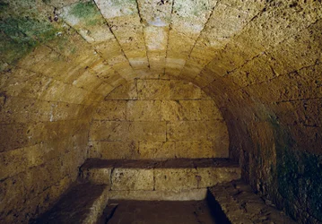 Etruskische beschaving: uitzicht op het graf del Gran Duca (Grote Hertog), eind 3e eeuw v.Chr. Chiusi, Italië