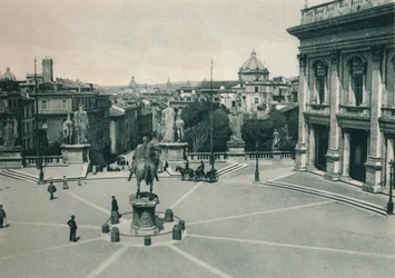 Piazza del Campidoglio met het standbeeld van Marcus Aurelius, Rome, Italië, 1927