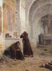 Broeder Giles en zijn metgezel flauwvallen van de honger in een verlaten kerk