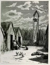 Missionarisplein in Meuong Ngan. Gravure door Eugene Burnand, ter illustratie van het verhaal 