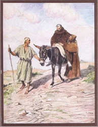 Sint Franciscus daalt de berg La Verna af met broeder Leo na het ontvangen van de heilige stigmata