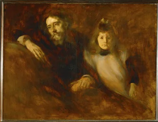 Alphonse Daudet en zijn dochter Edmee (schilderij op doek)