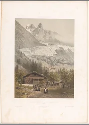 Zicht op de bergtoppen Aiguille Verte en Dru en de gletsjer Mer-de-Glace (Gezichten in Zwitserland en Savoye)