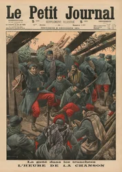 Gelukkig feest in de loopgraven, zangtijd, voorpagina illustratie uit 