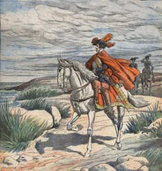 Illustratie voor "Les Trois Mousquetaires" (De drie musketiers), begin 20e eeuw (gravure)