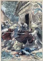 De Franse priester Berthollet (1865-1898), priester van de Buitenlandse Missies, werd op 21 april 1898 door Chinese nationale gardisten vermoord nabij de stad Yun Ngan Cheou (Yun-Ngan-Cheou). Illustratie door Damblans in 