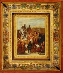 In de tuinen van Versailles presenteert Puget zijn standbeeld van Milon van Croton aan koning Lodewijk XIV ...