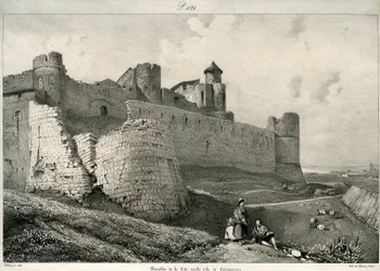 Carcassonne, stadsmuur, zwaar beschadigd