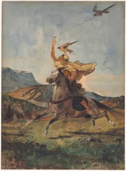De valkenier (aquarel)