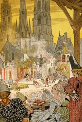 Afbeelding van mysterie op kerkhof van kathedraal, illustratie voor Notre-Dame de Paris door Victor Hugo