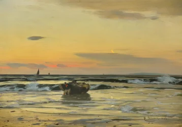 E. Dücker, Aan het strand (Vertrekkende vissersboot)