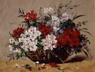 Mand met zomerbloemen. Schilderij van Eugene Henri Cauchois (1850-1911) Privécollectie.