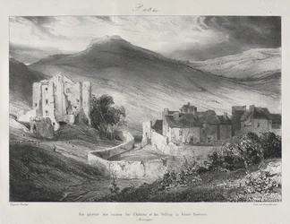 Pittoreske en romantische reizen in het oude Frankrijk, Auvergne: Ruïnes van het kasteel en het dorp Saint Nectaire