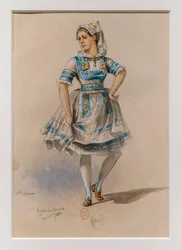 De Korrigane. Ballet van Charles-Marie Widor, kostuummodel. 1880, pen, aquarel en gouache op papier.
