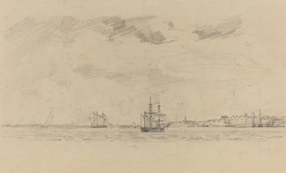 Kustlandschap met schepen, ca. 1858