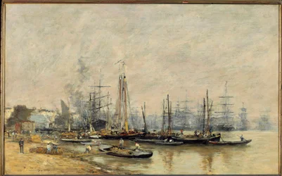 De haven van Bordeaux. Schepen op de Garonne. Schilderij door Eugene Louis Boudin (1824-1898) 1874