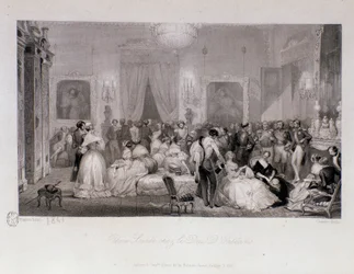 Een sociale avond met de Hertog van Orleans in Parijs. Gravure door Eugene Louis Lami 1841