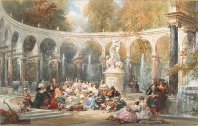 Gezelschap bij het Bosquet de la Colonnade in de tuin van Versailles
